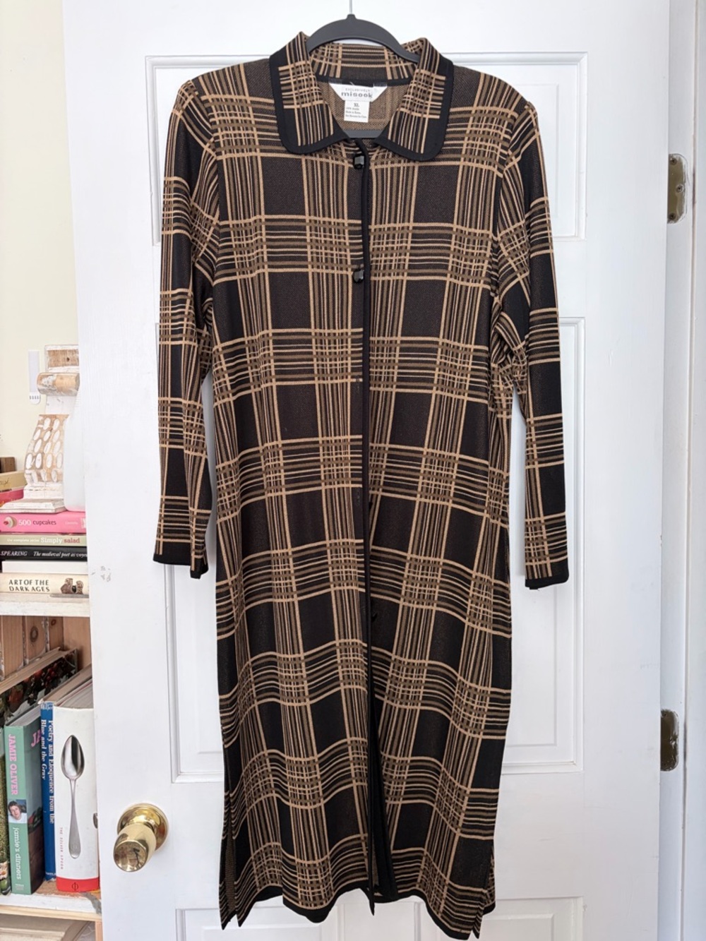 Misook Black and Tan Plaid Long-Sleeve Zip-Front Dress